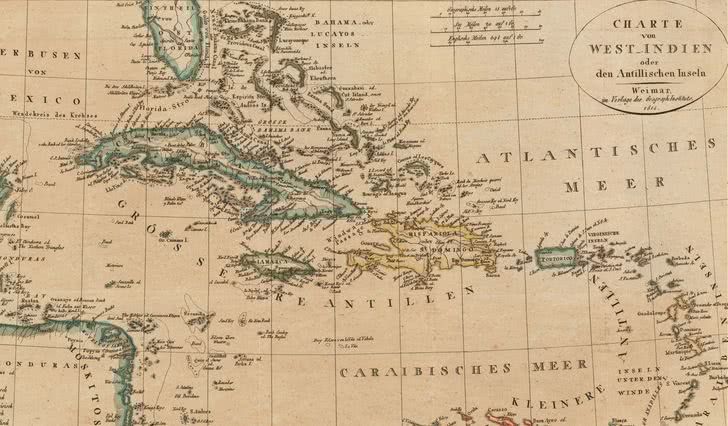 Кариби (Вест-Індія) на старій карті
