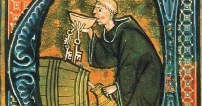 Середньовічний ключник п'є вино