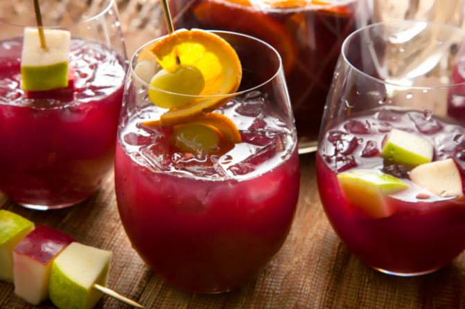 У домашню сангрию додаються Міцний алкоголь, Всілякі фрукти и ягоди.